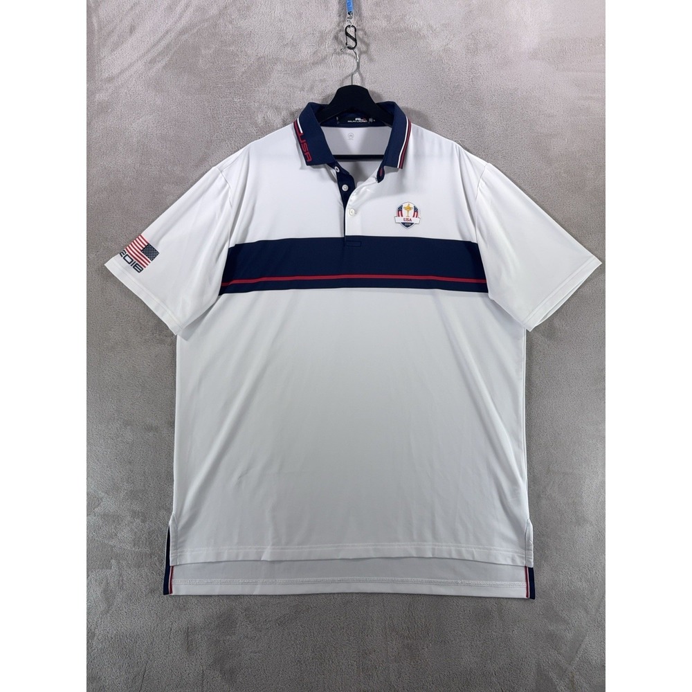 RLX Ralph Lauren Polo Shirt Mens XL White USA Ryder Cup 2018 Golf Performance